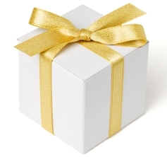 White gift box and gold bow